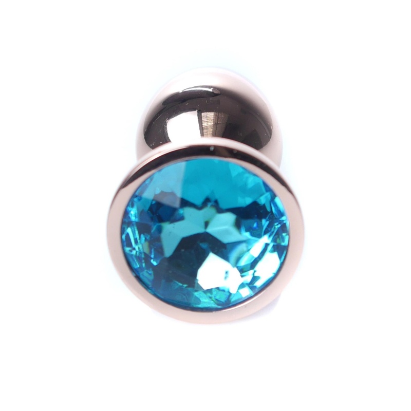 Korek analny biżuteryjny Jewellery Red Gold Light Blue - stal nierdzewna, kształt bulwiasty, 7 cm x 2,7 cm - 1