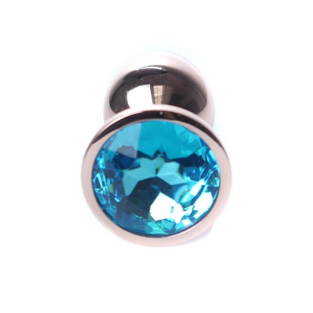 Korek analny biżuteryjny Jewellery Red Gold Light Blue - stal nierdzewna, kształt bulwiasty, 7 cm x 2,7 cm - 1