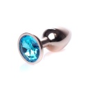Korek analny biżuteryjny Jewellery Red Gold Light Blue - stal nierdzewna, kształt bulwiasty, 7 cm x 2,7 cm - 2