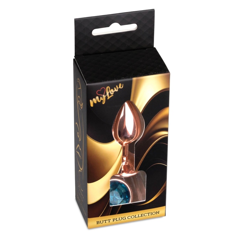 Korek analny biżuteryjny Jewellery Red Gold Light Blue - stal nierdzewna, kształt bulwiasty, 7 cm x 2,7 cm - 8