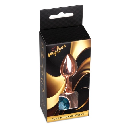 Korek analny biżuteryjny Jewellery Red Gold Light Blue - stal nierdzewna, kształt bulwiasty, 7 cm x 2,7 cm - 8