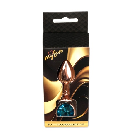 Korek analny biżuteryjny Jewellery Red Gold Light Blue - stal nierdzewna, kształt bulwiasty, 7 cm x 2,7 cm - 9