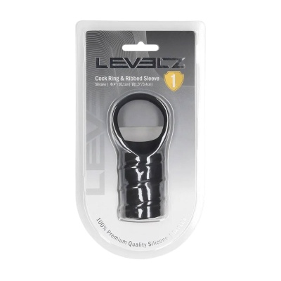 Silicone Cockring and Ribbed Sleeve - Black - 1