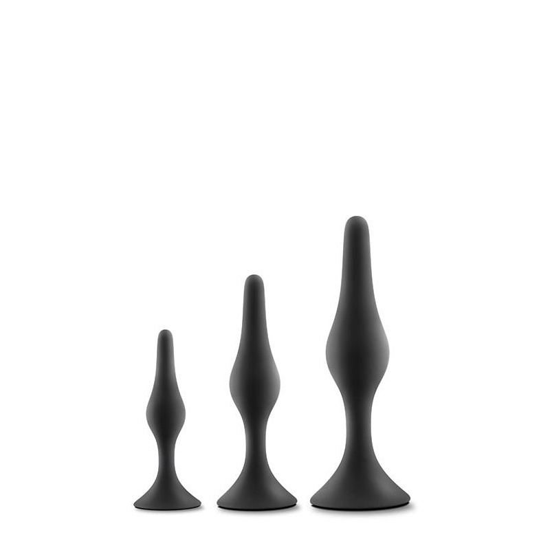 Zestaw korków analnych Beginner Plug Kit, czarny - 3 stopniowane rozmiary, silikon platynowy, szeroka podstawa stabilizująca, 8, - 2