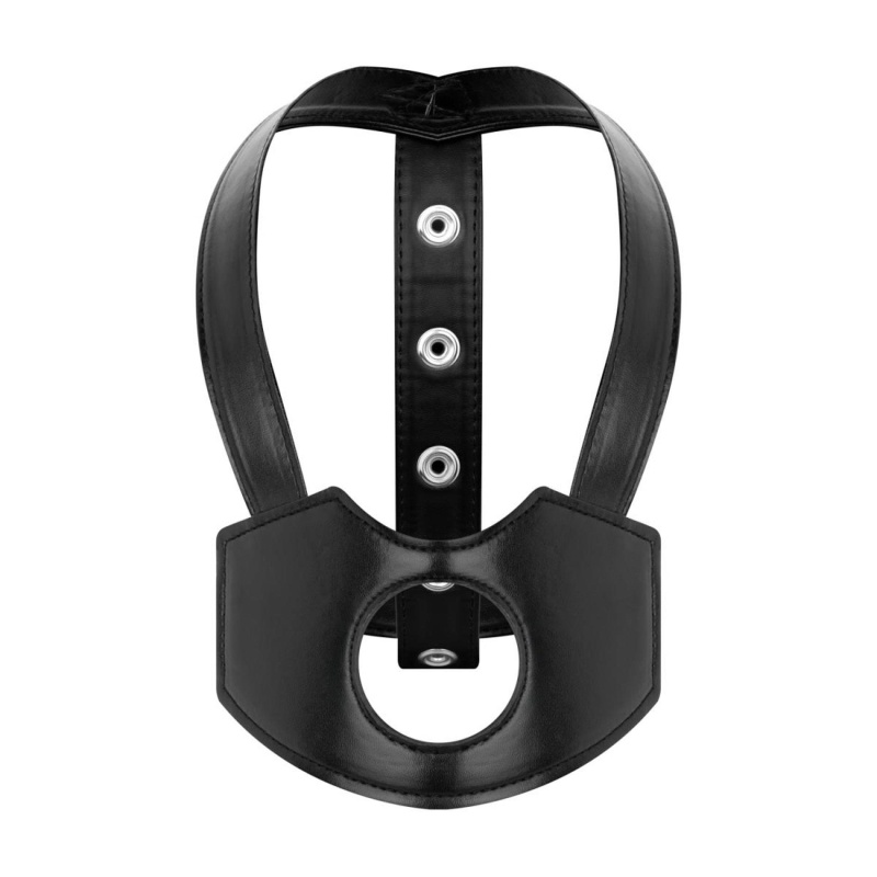 Regulowany Harness Nagłowny Head Strap-On Black - Otwór Montażowy, PU i Żelazo, 81 cm - 1