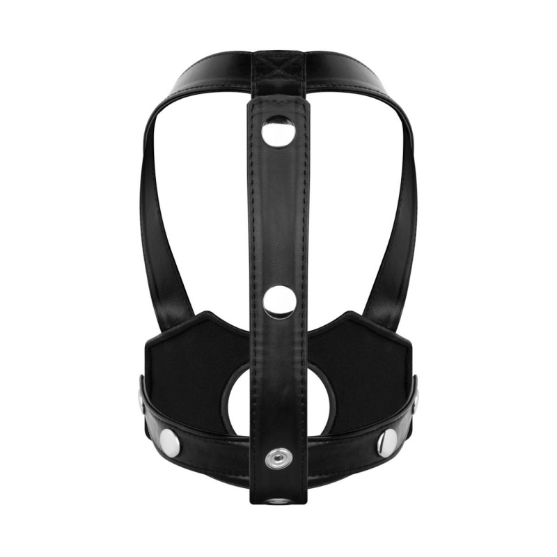 Regulowany Harness Nagłowny Head Strap-On Black - Otwór Montażowy, PU i Żelazo, 81 cm - 3