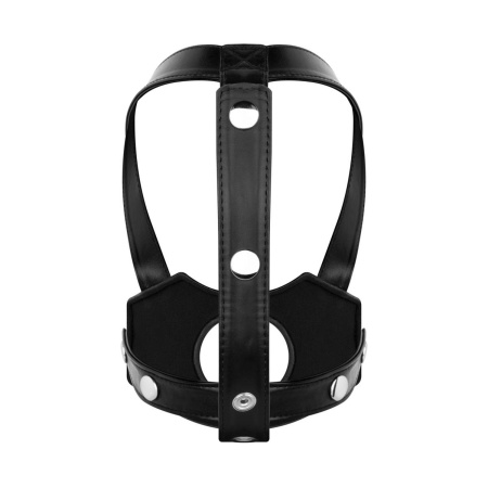 Regulowany Harness Nagłowny Head Strap-On Black - Otwór Montażowy, PU i Żelazo, 81 cm - 3