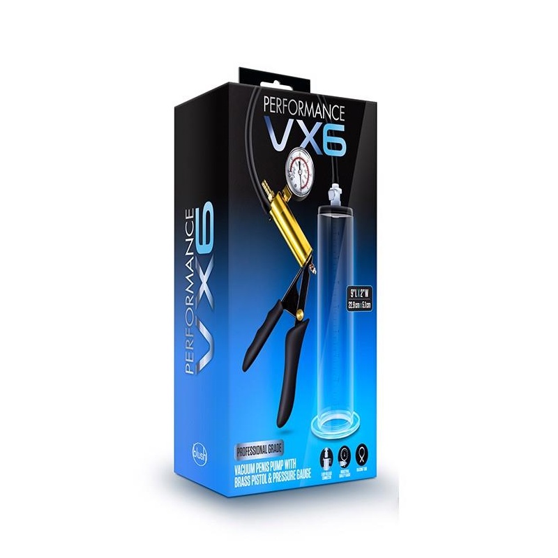 Pompa próżniowa do penisa Performance VX6 z manometrem mmHg i mosiężnym pistoletem, cylinder 22,8 cm - 1