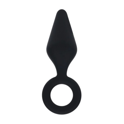 Silicone Anal Plug with Loop - M - Black - 1