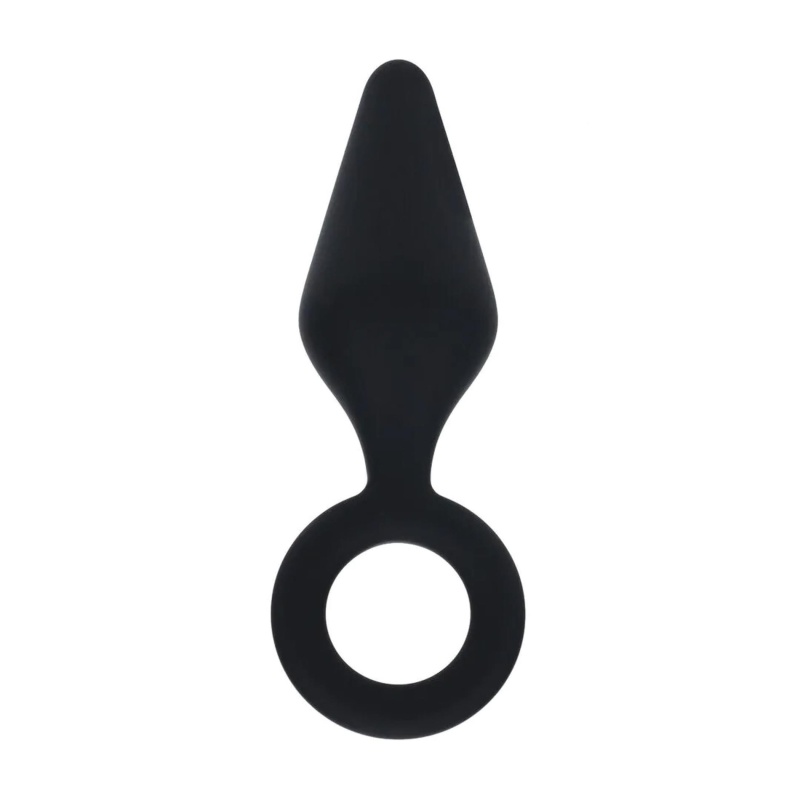 Silicone Anal Plug with Loop - M - Black - 1
