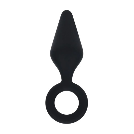 Silicone Anal Plug with Loop - M - Black - 1