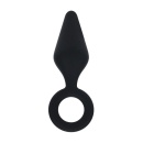 Silicone Anal Plug with Loop - M - Black - 1
