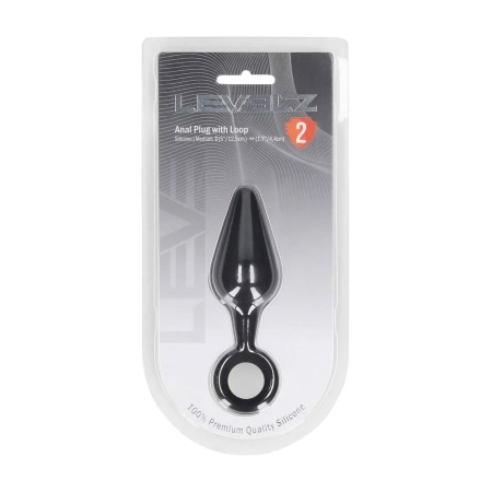 Silicone Anal Plug with Loop - M - Black - 2