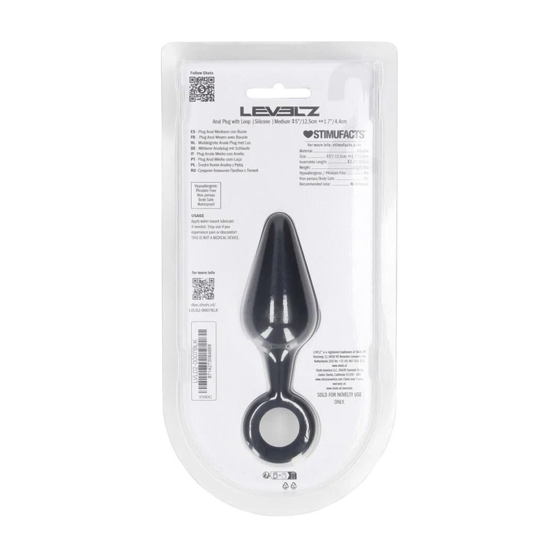 Silicone Anal Plug with Loop - M - Black - 3