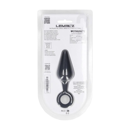 Silicone Anal Plug with Loop - M - Black - 3