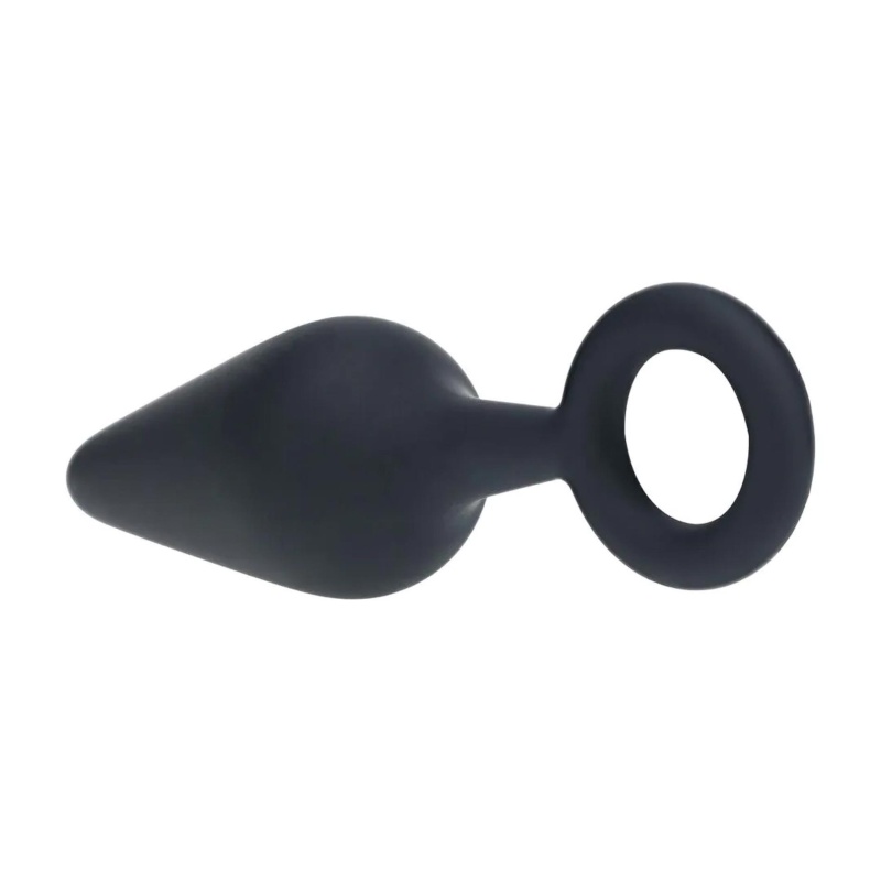 Silicone Anal Plug with Loop - M - Black - 5