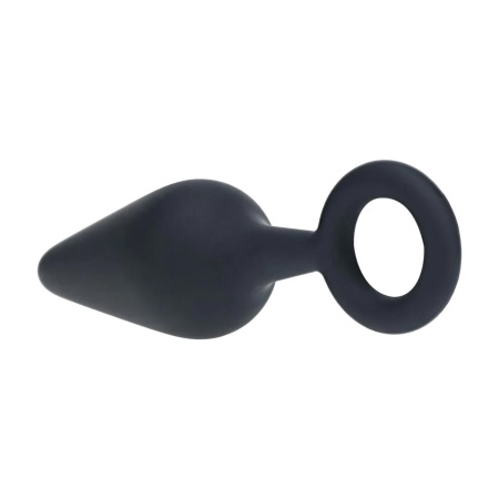 Silicone Anal Plug with Loop - M - Black - 5