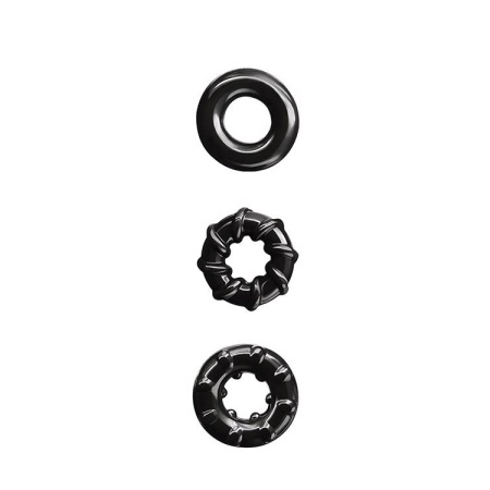 Renegade Dyno Rings Black - zestaw 3 teksturowanych pierścieni erekcyjnych z TPE, Ø wewn. 1,9 cm - 2