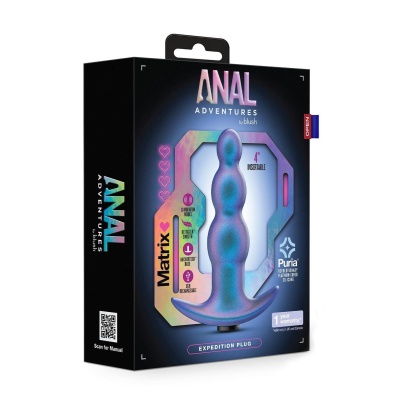 Korek analny Matrix Expedition Plug Lunar Blue - wibrujący, trójkulowy, silikon platynowany Puria®, 12 cm - 1 2