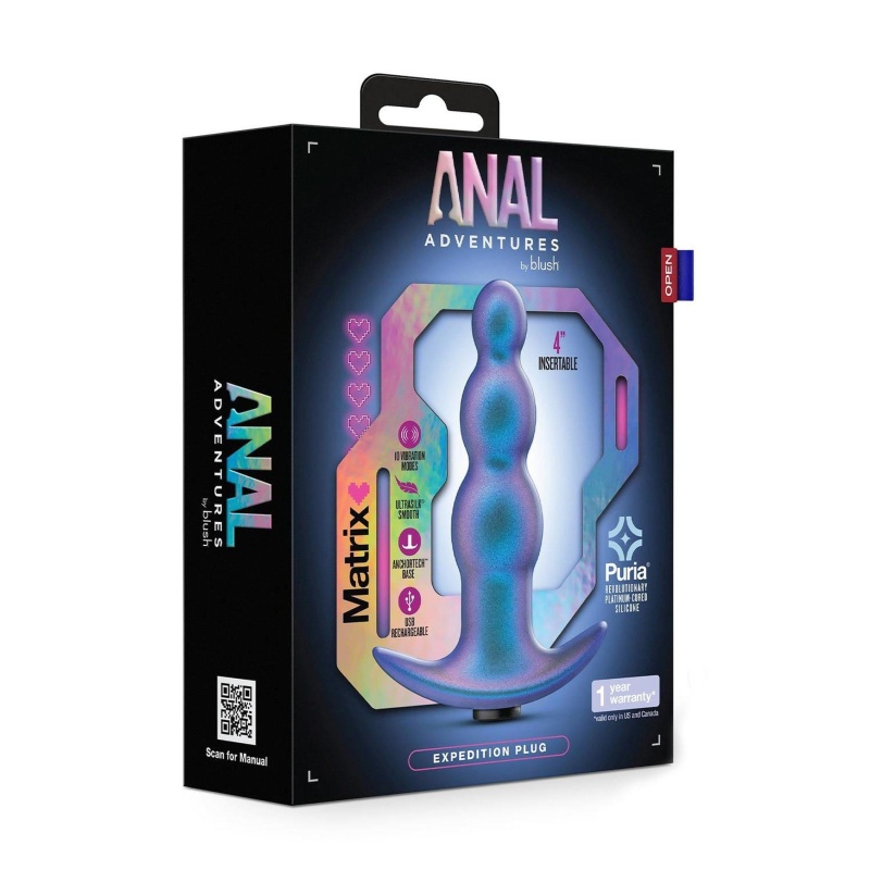 Korek analny Matrix Expedition Plug Lunar Blue - wibrujący, trójkulowy, silikon platynowany Puria®, 12 cm - 2