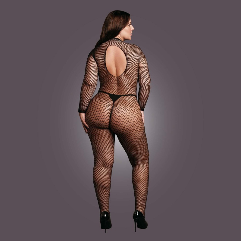 Bodystocking with fishnet structure, open crotch and turtle neck. - 6