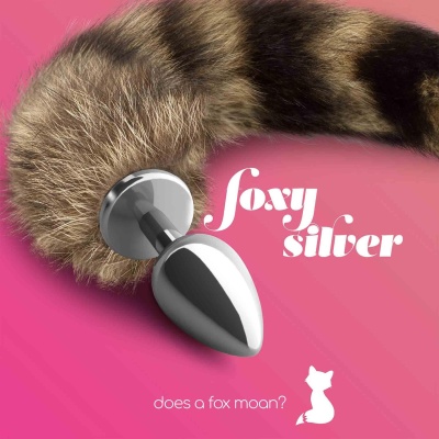 Analny plug metalowy Foxy Silver z ogonem 6 cm srebrny - 1 2