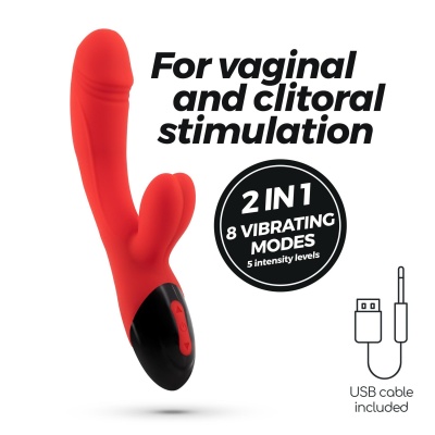 Wibrator króliczek Dare Dong 20 cm z serduszkowym stymulatorem łechtaczki - 1 2