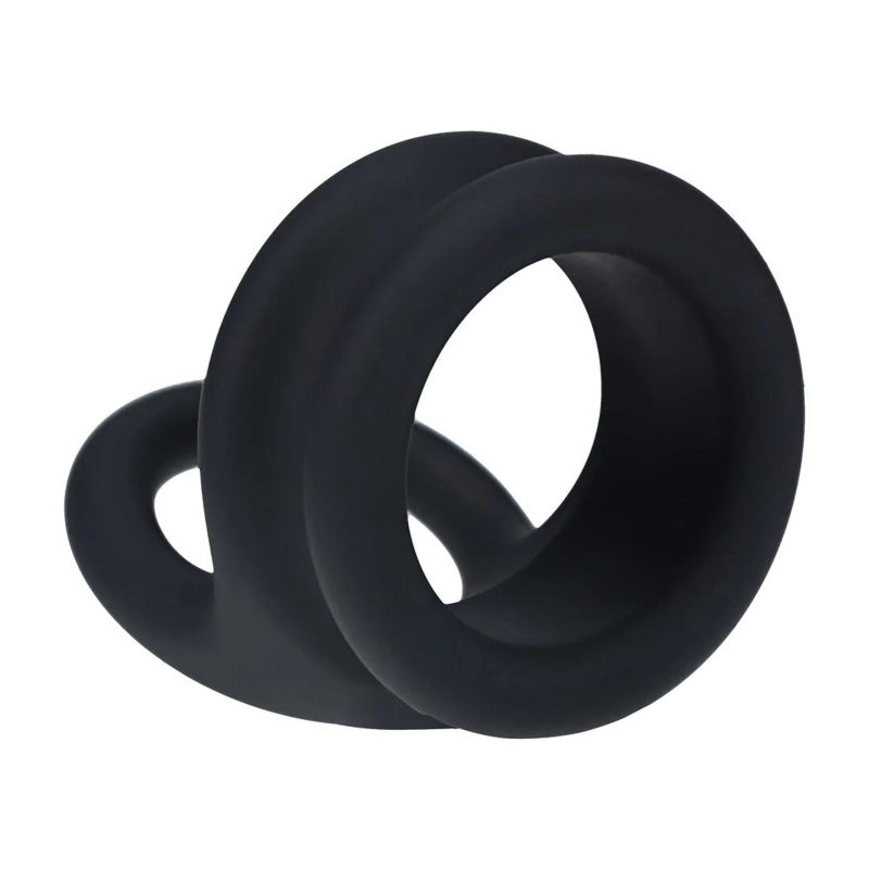 Wide Double O Silicone Cockring - L - Black - 6