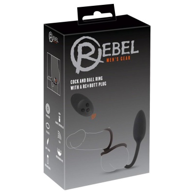 Pierścień erekcyjny z korkiem analnym Rebel Cock & Ball Ring RC – wibrujący korek 6,5 cm, długość całkowita 24,6 cm, 10 trybów w - 1