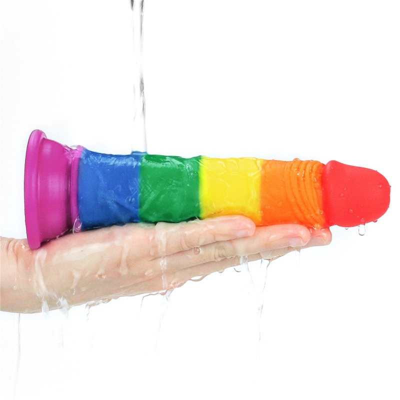 Dildo Prider 17,8 cm Tęczowy z Przyssawką - 9