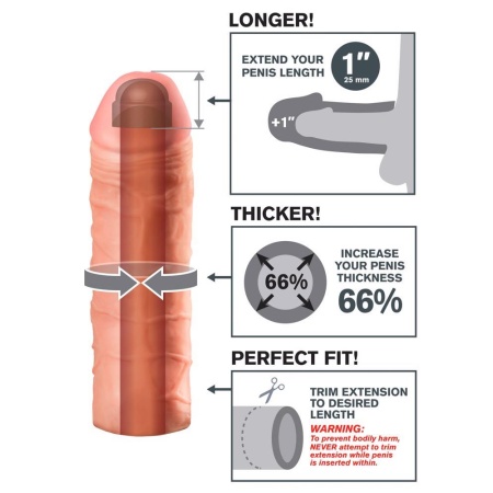 Nakładka na penisa FXT Mega 1″ Extension Flesh – poduszkowana końcówka, wydłużenie 2,5 cm, długość 17,7 cm, średnica 4,8 cm - 5
