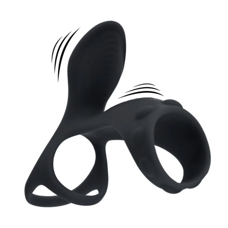 Vibrating Silicone Cock and Ball Ring with Shaft Loop - Black - 1
