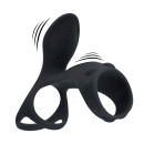 Vibrating Silicone Cock and Ball Ring with Shaft Loop - Black - 1