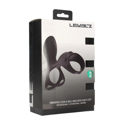 Vibrating Silicone Cock and Ball Ring with Shaft Loop - Black - 1 2