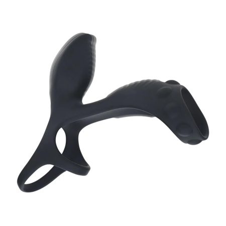 Vibrating Silicone Cock and Ball Ring with Shaft Loop - Black - 6