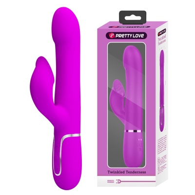 Wibrator króliczek Twinkled Tenderness Purple - podwójne silniki, 4 tryby ruchu koralików, 22,86 cm - 1