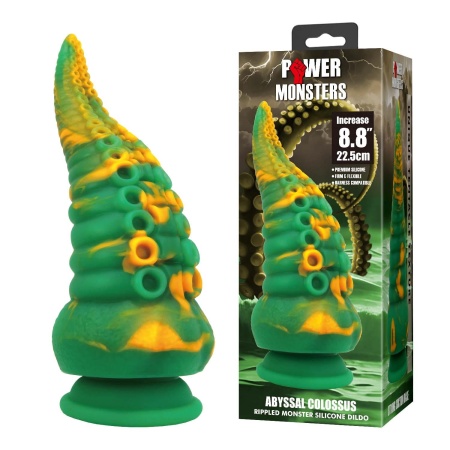 Dildo silikonowe Power Monsters Abyssal Colossus z żebrowanym trzonem i ssawką - 22,5 cm - 1