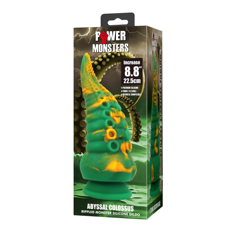 Dildo silikonowe Power Monsters Abyssal Colossus z żebrowanym trzonem i ssawką - 22,5 cm - 8