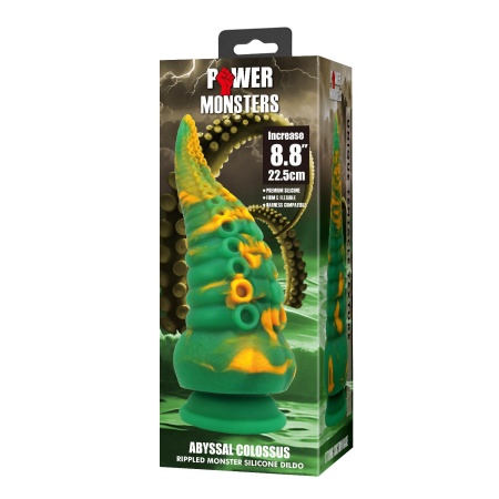 Dildo silikonowe Power Monsters Abyssal Colossus z żebrowanym trzonem i ssawką - 22,5 cm - 8