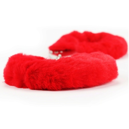 Kajdanki BDSM Fetish Pleasure Fluffy Handcuffs Red 19 cm - metalowe z czerwonym futerkiem - 3
