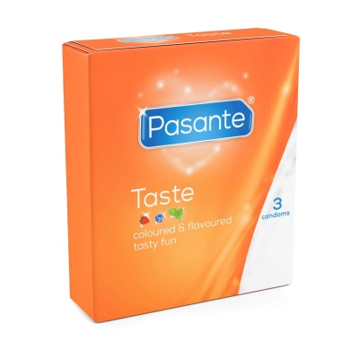 Prezerwatywy smakowe Pasante Taste 3 sztuki – truskawka, jagoda, mięta - 1 2