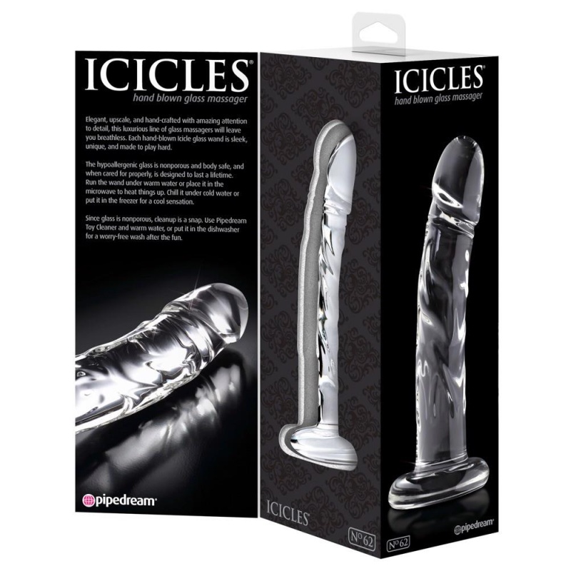 Szklany Dildo Icicles No. 62 Clear — ręcznie formowany, bezszwowy, 18 cm, Ø 3 cm - 4