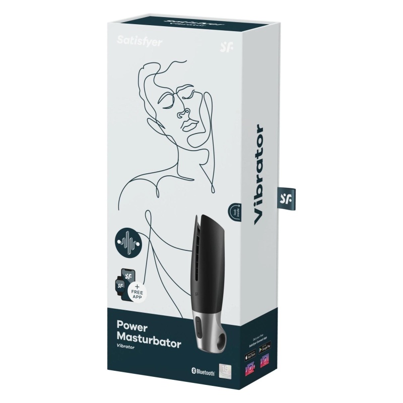 Power Masturbator Black Silver - elastyczny silikon, żebrowana struktura i 14 programów wibracji (ok. 27,9 cm) - 1