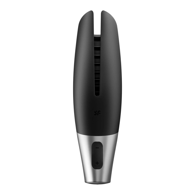Power Masturbator Black Silver - elastyczny silikon, żebrowana struktura i 14 programów wibracji (ok. 27,9 cm) - 2