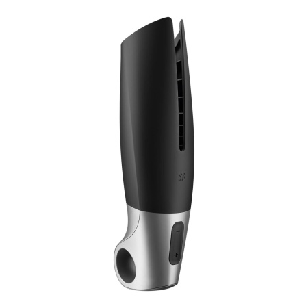 Power Masturbator Black Silver - elastyczny silikon, żebrowana struktura i 14 programów wibracji (ok. 27,9 cm) - 3