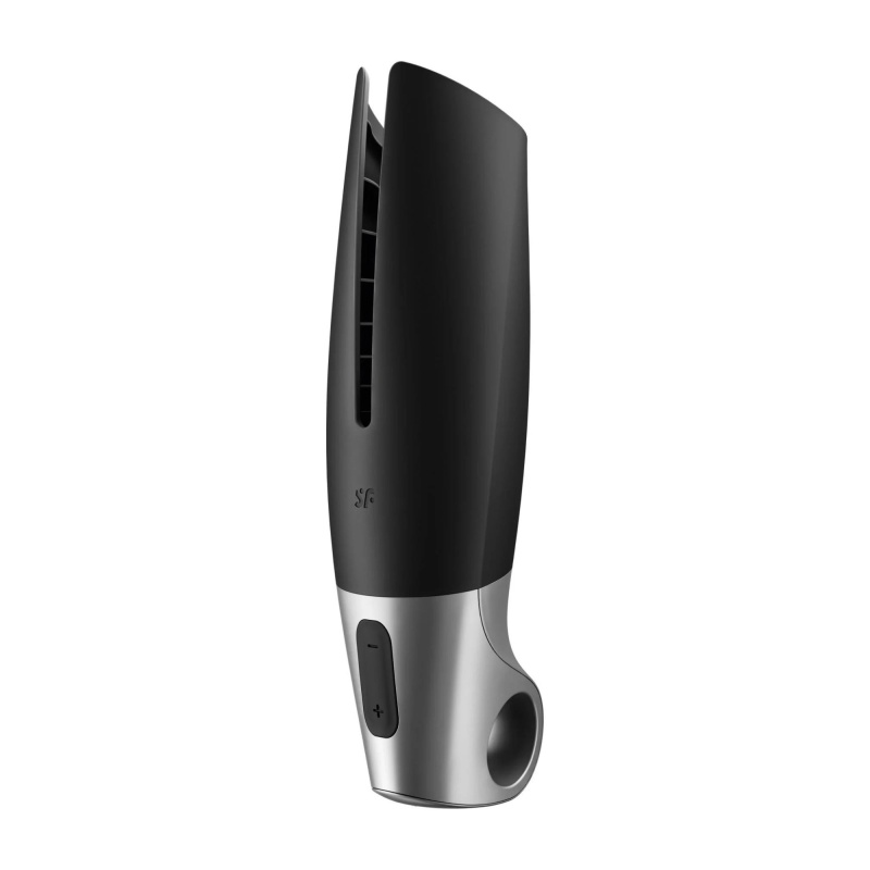 Power Masturbator Black Silver - elastyczny silikon, żebrowana struktura i 14 programów wibracji (ok. 27,9 cm) - 4