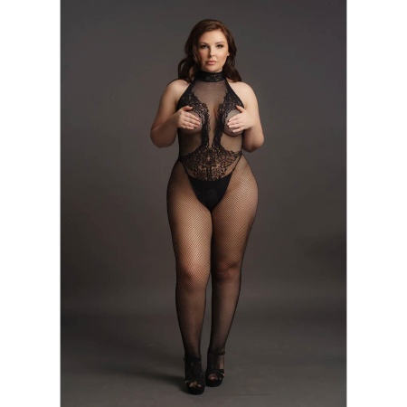 Fishnet and Lace Bodystocking - Plus Size - 5