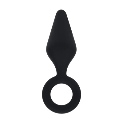 Silicone Anal Plug with Loop - L - Black - 1