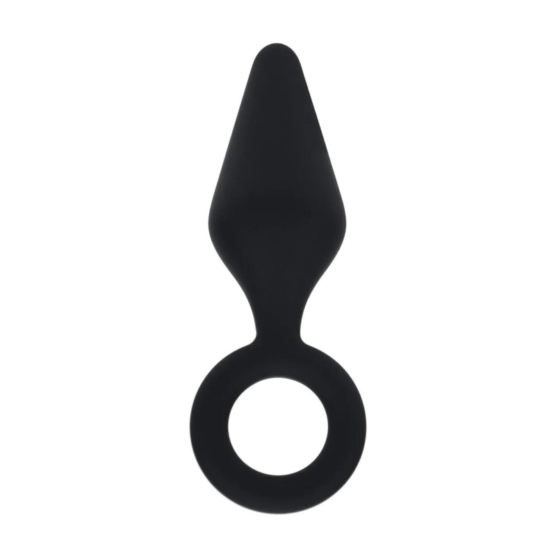 Silicone Anal Plug with Loop - L - Black - 1