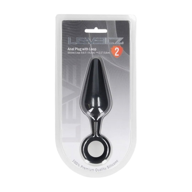 Silicone Anal Plug with Loop - L - Black - 2